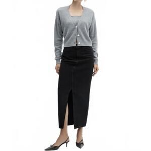 Mango Slit Denim Skirt Black Wash NWT XL